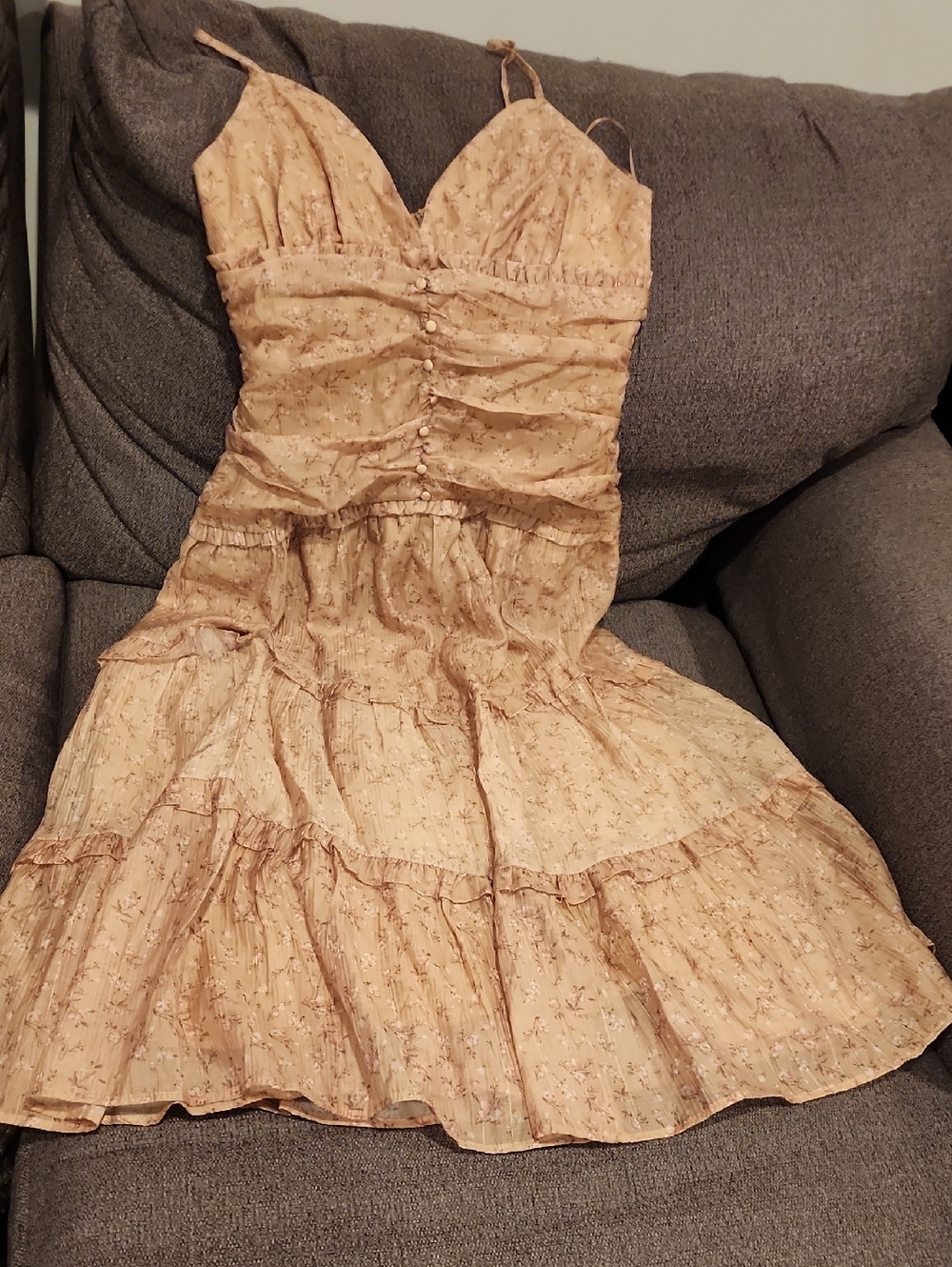 Storia Blush Floral Tiered Sundress with Decorative Buttons